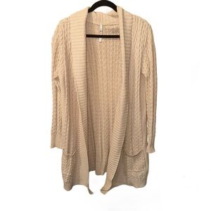 Beige Cable Knit Open Front Cardigan